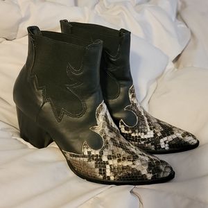 Faux snakeskin booties